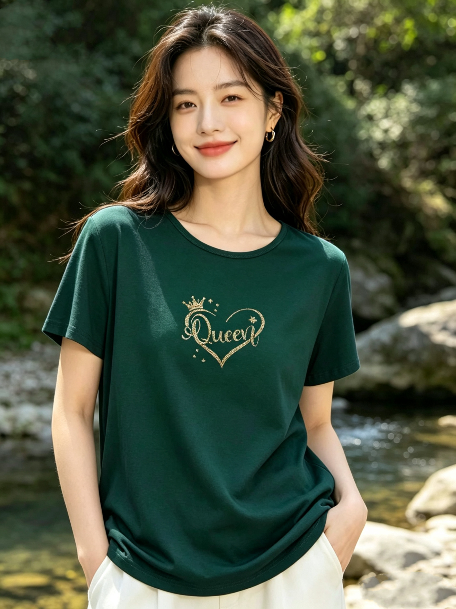 牵日红千日红2026夏款女装大码显瘦圆领条纹短袖T恤上衣FQ—6103