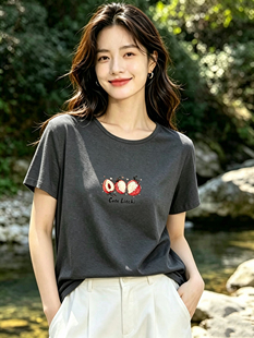 牵日红千日红2026夏款女装大码显瘦圆领条纹短袖T恤上衣FQ-6125