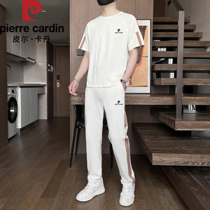 皮尔卡丹夏季男士短袖t恤休闲纯棉时尚运动休闲两件套装纯棉薄款