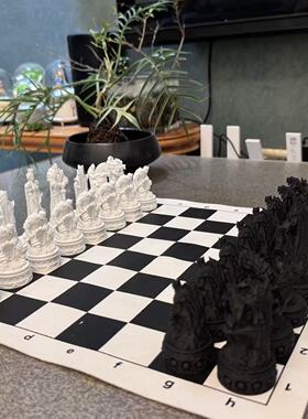 国际象棋～魔幻风格（32枚）白人类对战黑骷髅【3D打印】