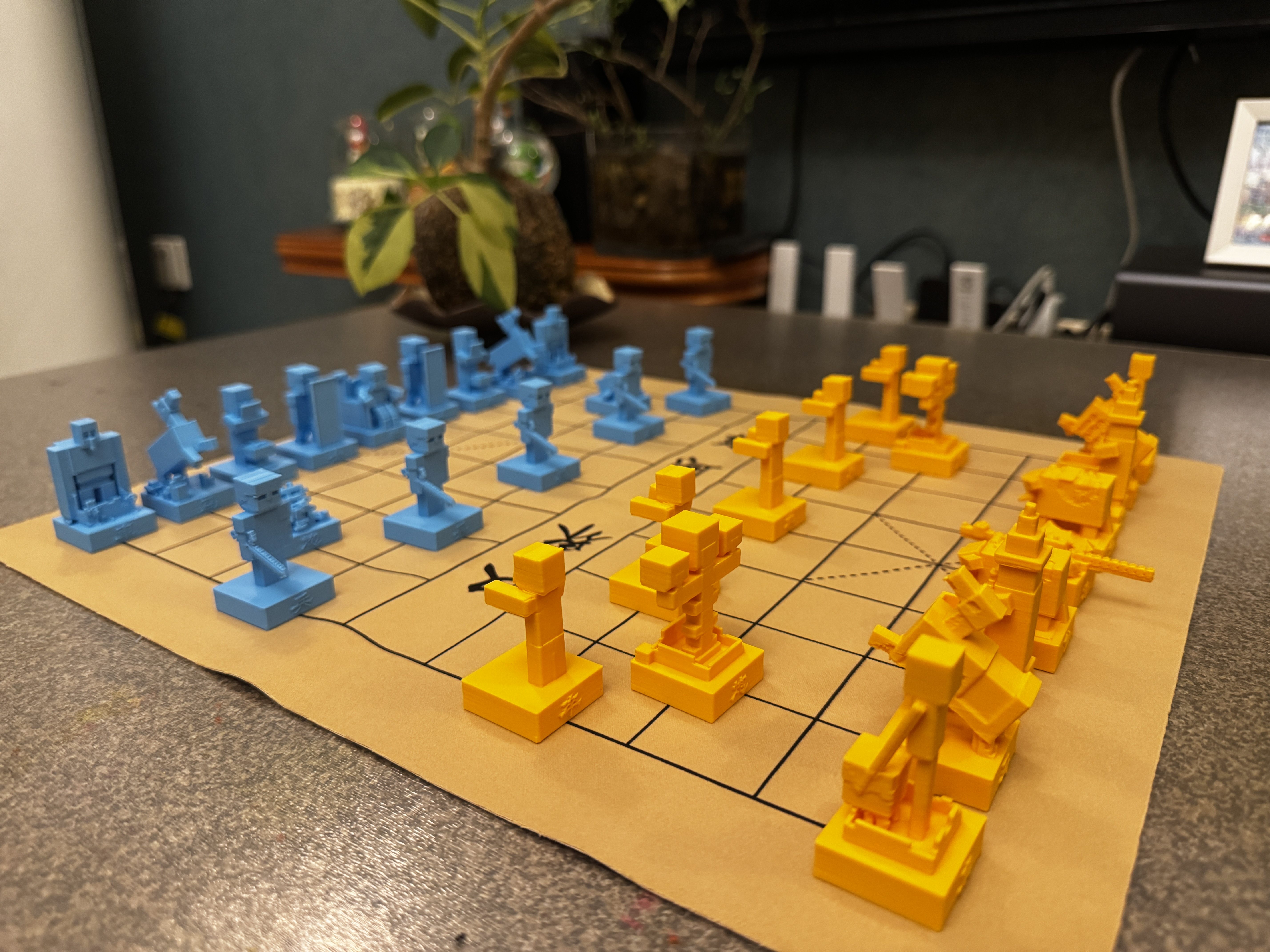 中国象棋~我的世界32枚【3D打印】创意象棋,带皮质棋盘