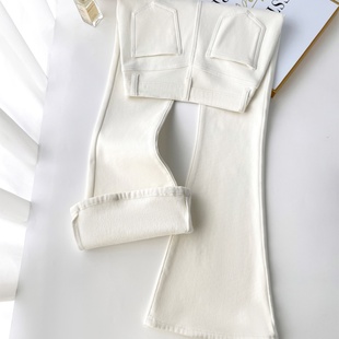 白色不透微喇牛仔裤女加绒2025年秋冬新款高腰弹力紧身加厚喇叭裤