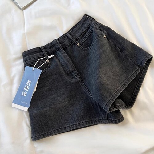 梨形身材牛仔短裤女夏薄款大码胖mm高腰开叉遮胯显瘦a字阔腿热裤