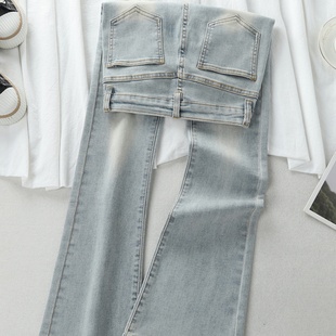 浅色微喇牛仔裤女紧身显瘦喇叭裤2025秋冬加绒爆款加长高个子裤子