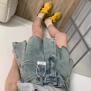 美式复古牛仔短裙女夏季2026新款小个子水洗a字短款百褶裙半身裙