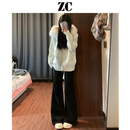 高腰垂感小个子马蹄裤 黑色弹力不贴腿微喇叭牛仔裤 女2025早秋新款