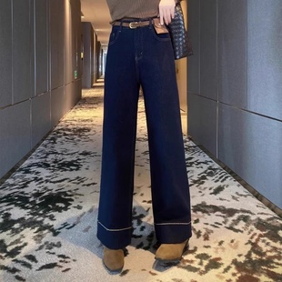 加绒加厚小个子九分窄版直筒牛仔裤女冬季新款高腰遮胯显瘦阔腿裤