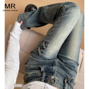 复古高腰微喇牛仔裤女2025春秋新款修身显瘦蝴蝶结弹力马蹄喇叭裤