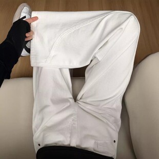 白色阔腿牛仔裤女春季新款大码胖mm梨型身材高腰宽松显瘦弯刀裤子