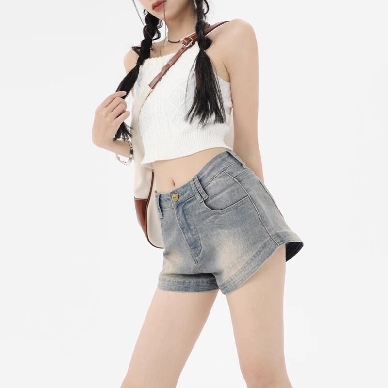美式复古牛仔超短裤女2025夏季新款百搭显瘦高腰包臀辣妹a字热裤