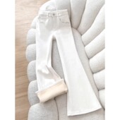 白色加绒加厚微喇牛仔裤 子 喇叭裤 女新款 秋冬高腰修身