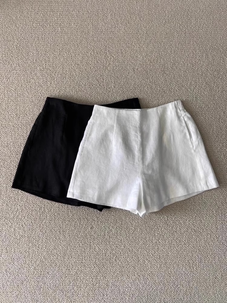 夏季bi入!!!亚麻面料 唤醒衣橱 简约的双色百搭短裤女