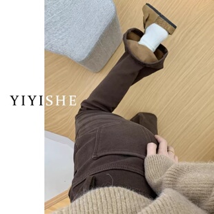 美拉德加绒咖啡色微喇牛仔裤女2026年新款秋冬高腰显瘦拖地马蹄子