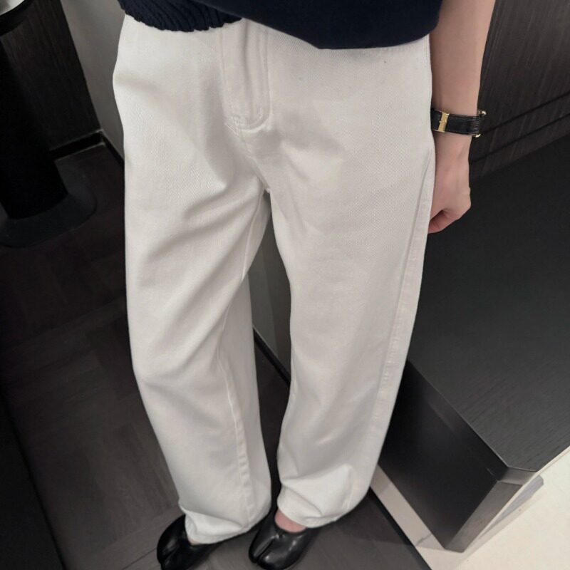 白色窄版阔腿牛仔裤女2026新款春季高腰高级垂感小个子拖地直筒裤