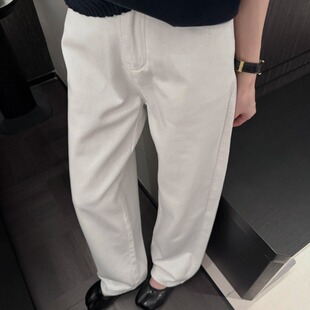 白色窄版阔腿牛仔裤女2026新款春季高腰高级垂感小个子拖地直筒裤
