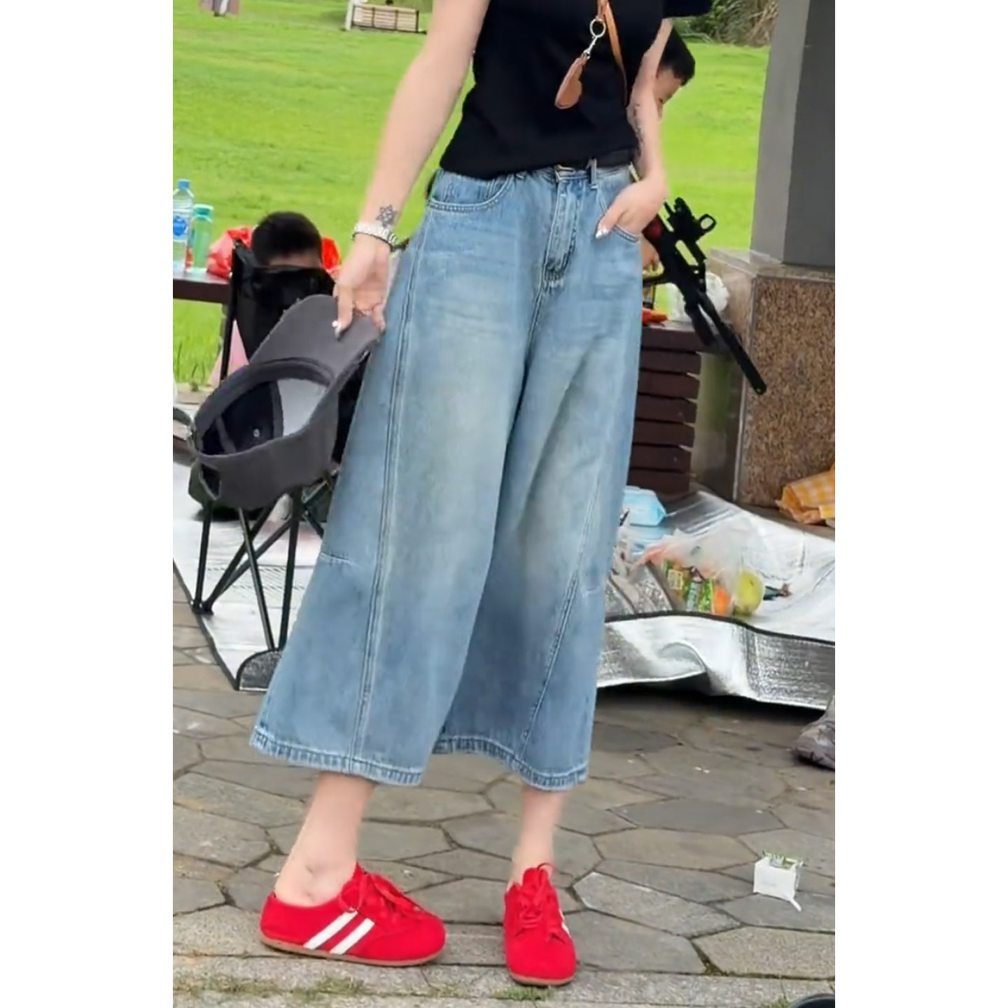 复古蓝色牛仔裤女2026新款夏季薄款八分裤大码宽松显瘦休闲阔腿裤