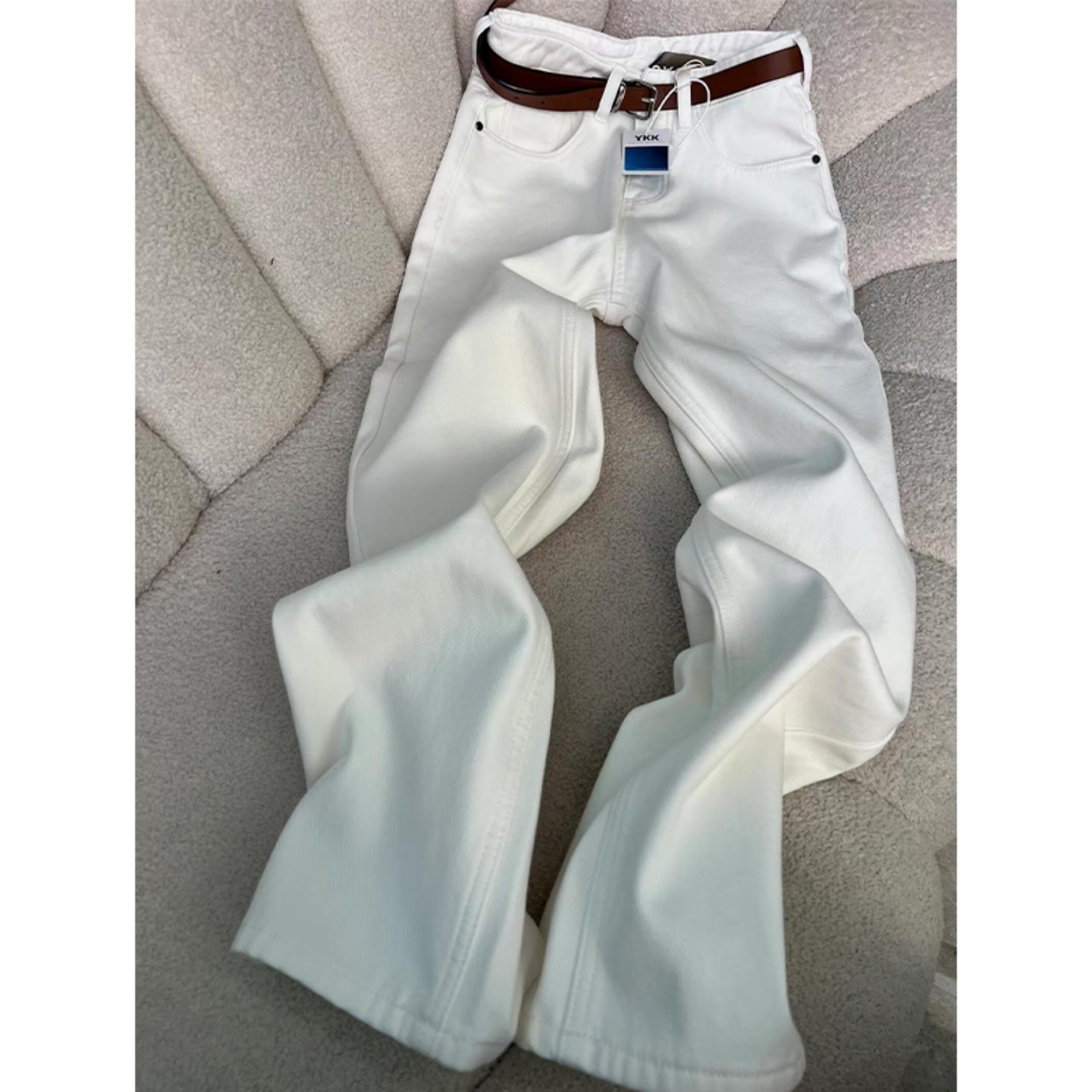 高个子加长白色窄版阔腿牛仔裤女春秋高腰宽松垂感直筒百搭拖地裤