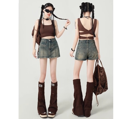 复古蓝牛仔短裤女2026新款夏季高腰显瘦小个子a字辣妹裙裤外穿
