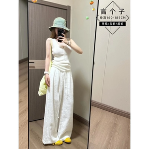175高个子加长白色苎麻阔腿裤女早春高腰棉麻宽松直筒亚麻休闲裤