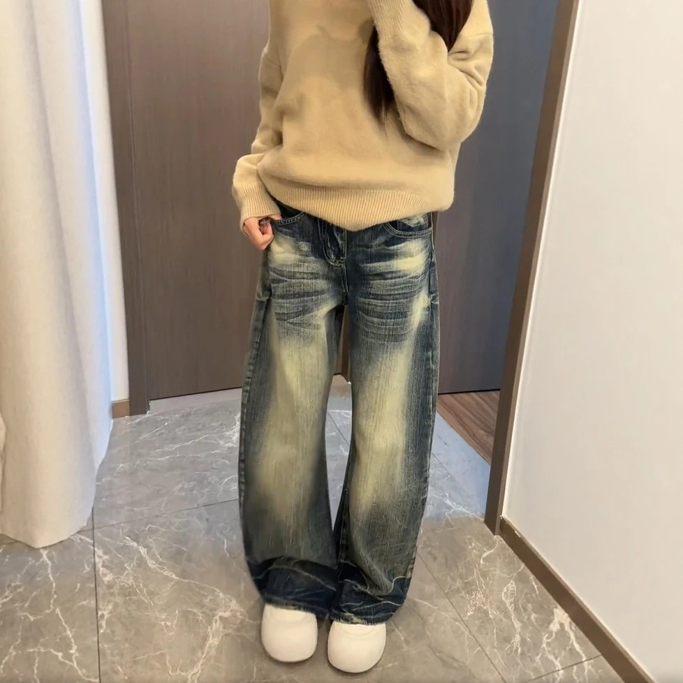 秋季慵懒美式弯刀牛仔裤女2026新款加绒加厚爆款的裤子显瘦阔腿裤