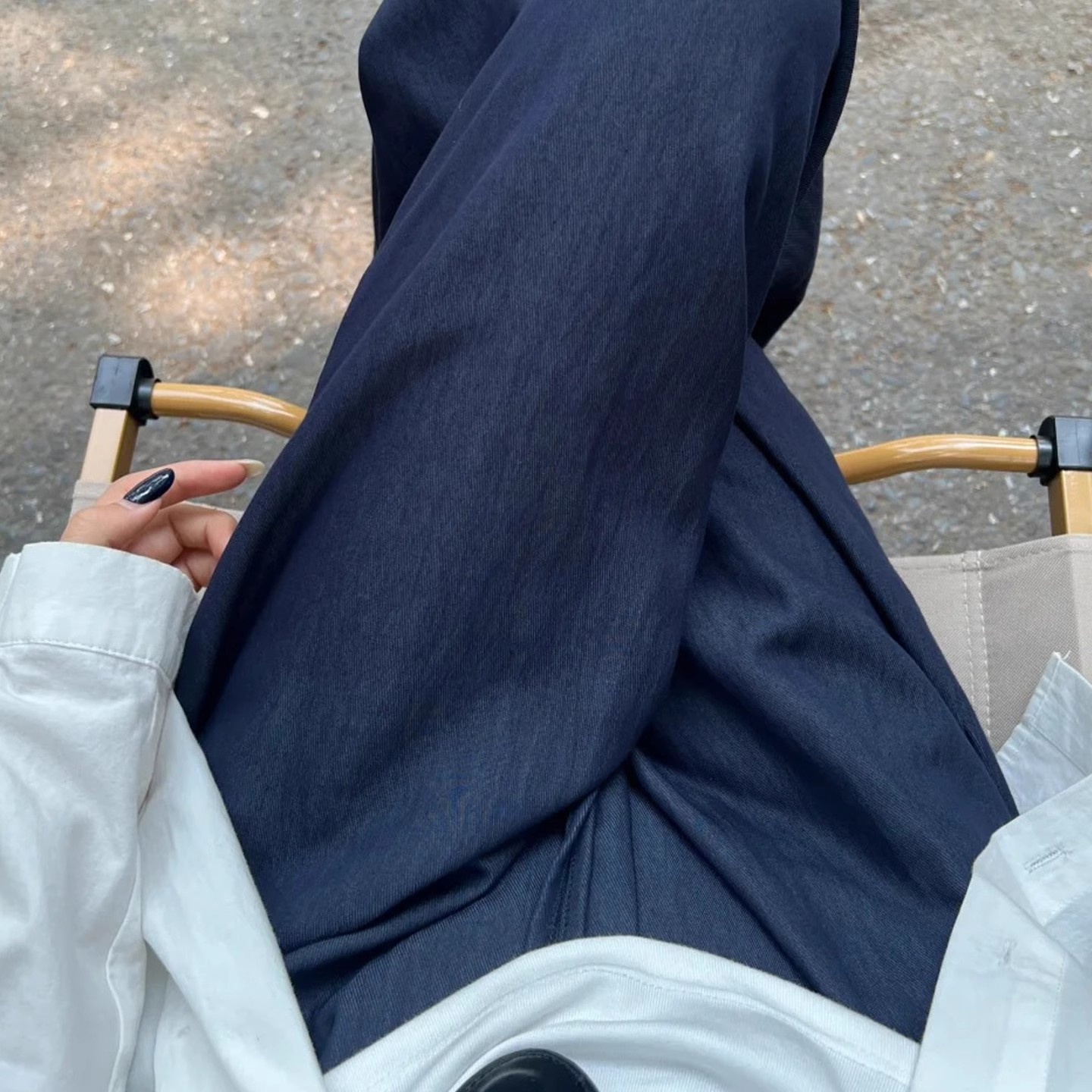 藏青色裤子女夏薄款大码胖mm显瘦宽松阔腿裤松弛感垂感牛仔凉凉裤
