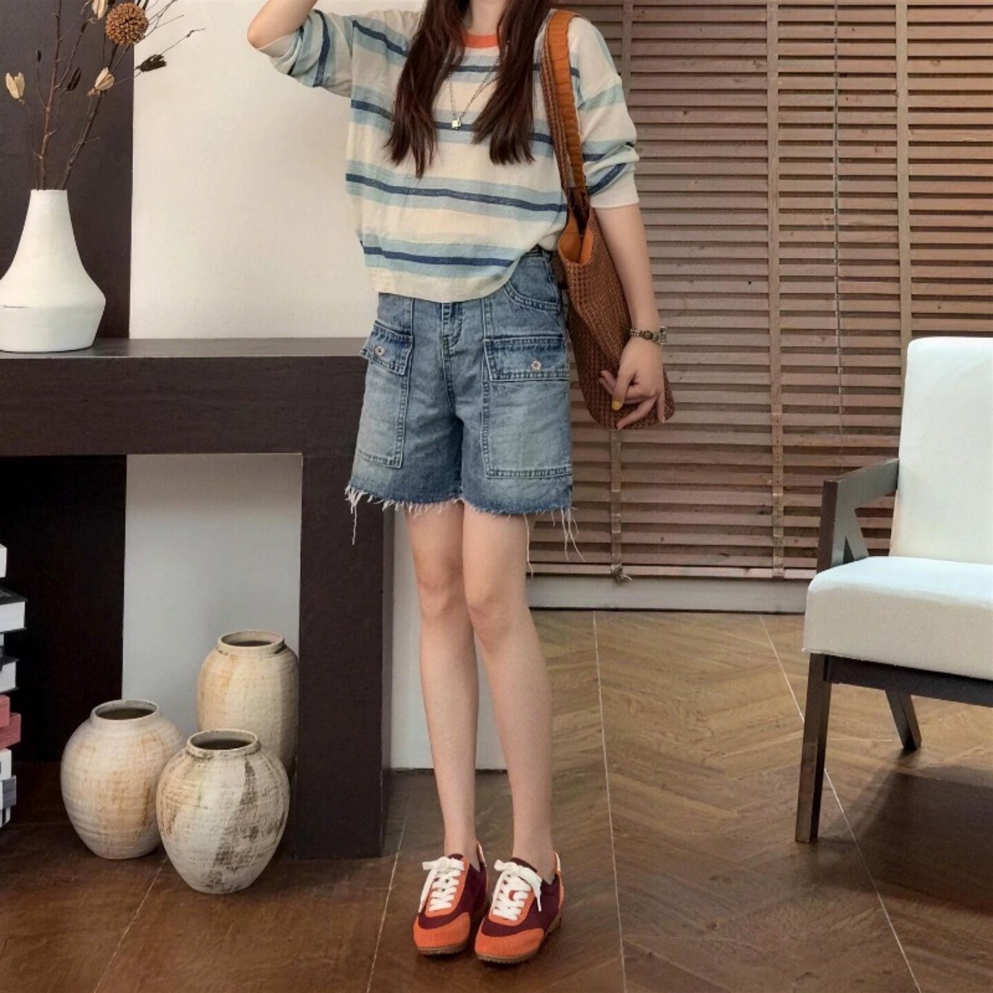 美式复古牛仔短裤女夏季薄款2026新款大码胖mm显瘦四分阔腿工装裤