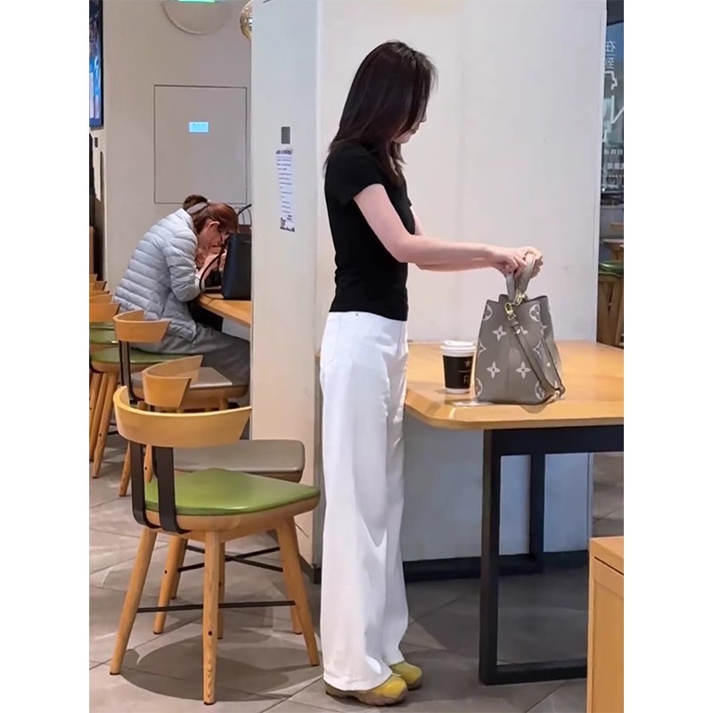 白色牛仔裤女夏季薄款2025新款高腰小个子休闲垂感窄版直筒阔腿裤