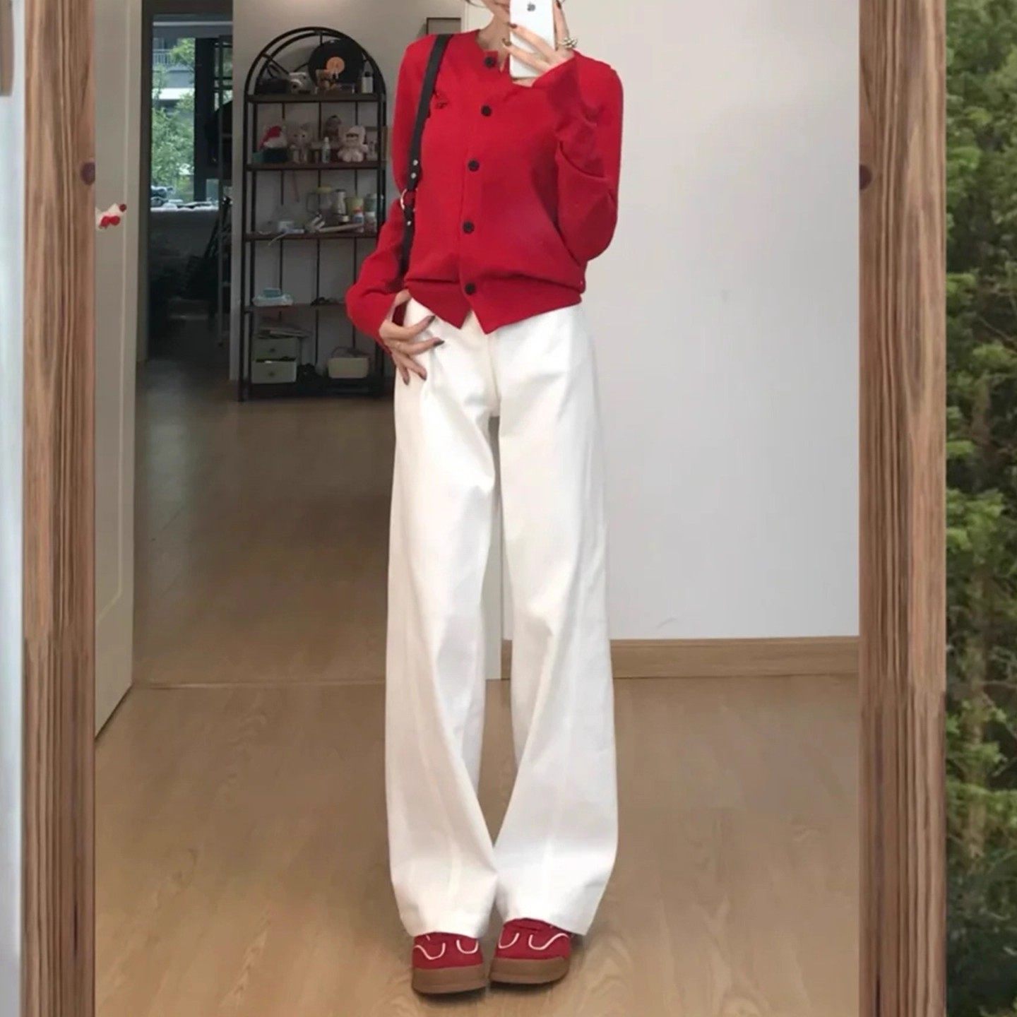 美式白色阔腿牛仔裤女秋季2025新款小个子高腰垂感宽松窄版直筒裤