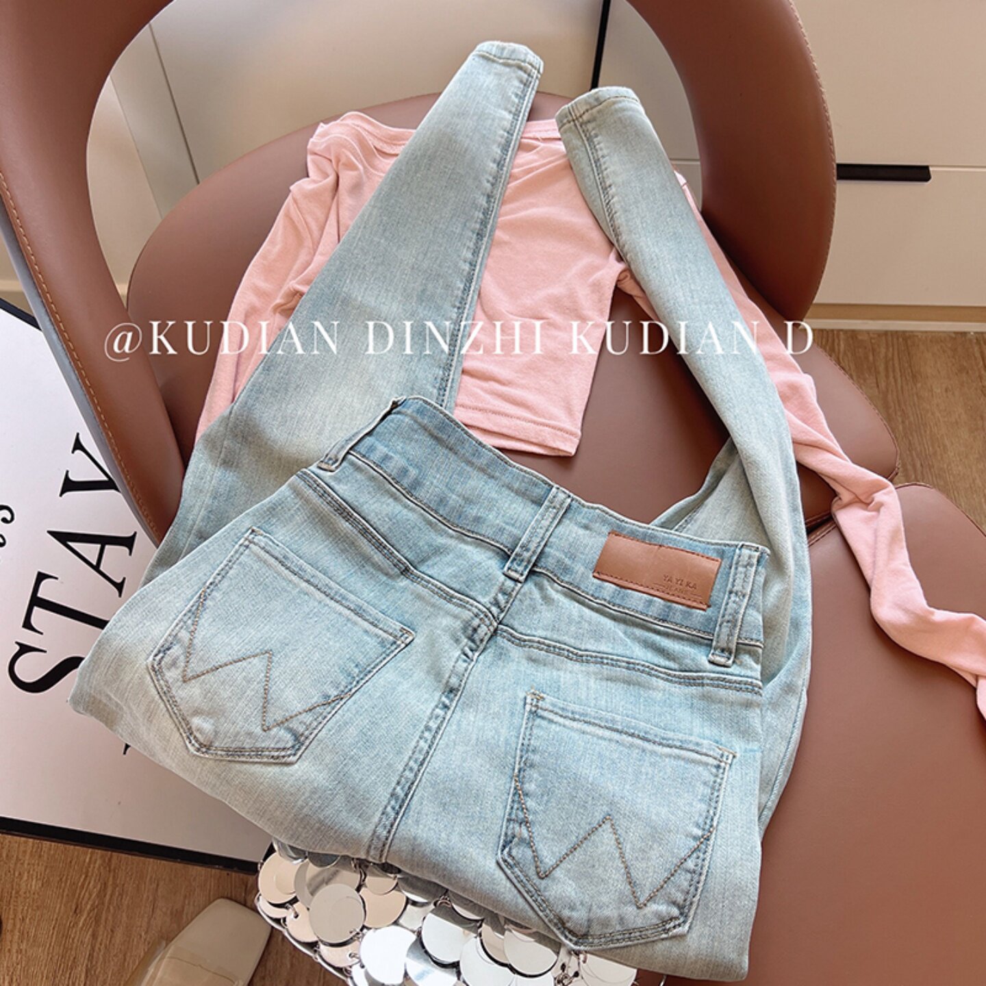 浅蓝秋冬新款显瘦弹力小脚铅笔裤修身牛仔裤女高腰牛仔裤韩九分裤