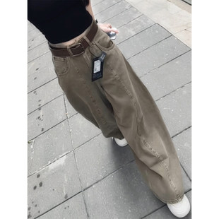 卡其色美式复古宽松阔腿牛仔裤女2026年秋季新款高腰显瘦垂感长裤