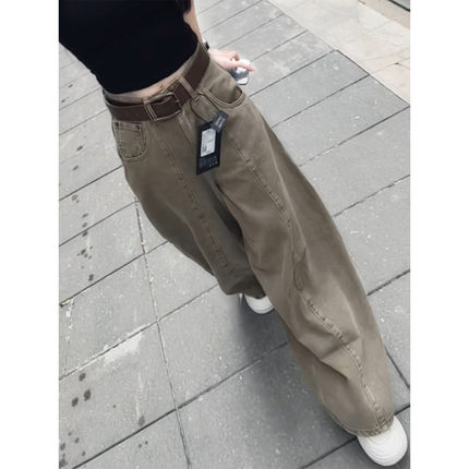 卡其色美式复古宽松阔腿牛仔裤女2026年秋季新款高腰显瘦垂感长裤