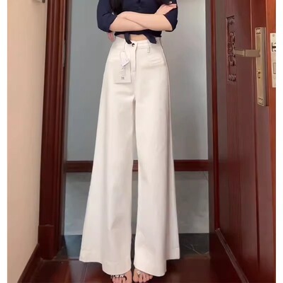 白色时尚百搭阔腿牛仔裤女2025春季新款高腰宽松休闲垂感喇叭裤子