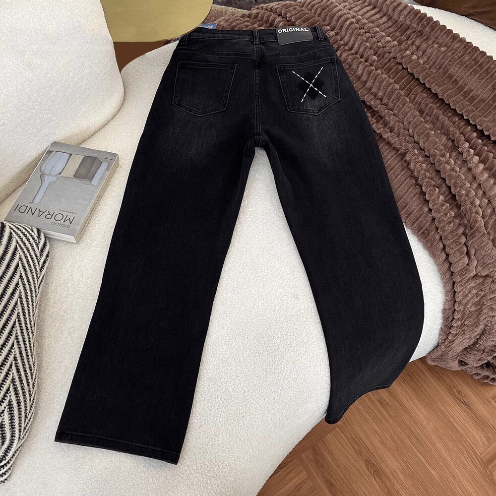 秋季新款黑灰色弹力牛仔裤女大码胖妹妹mm梨形身材裤子九分直筒裤