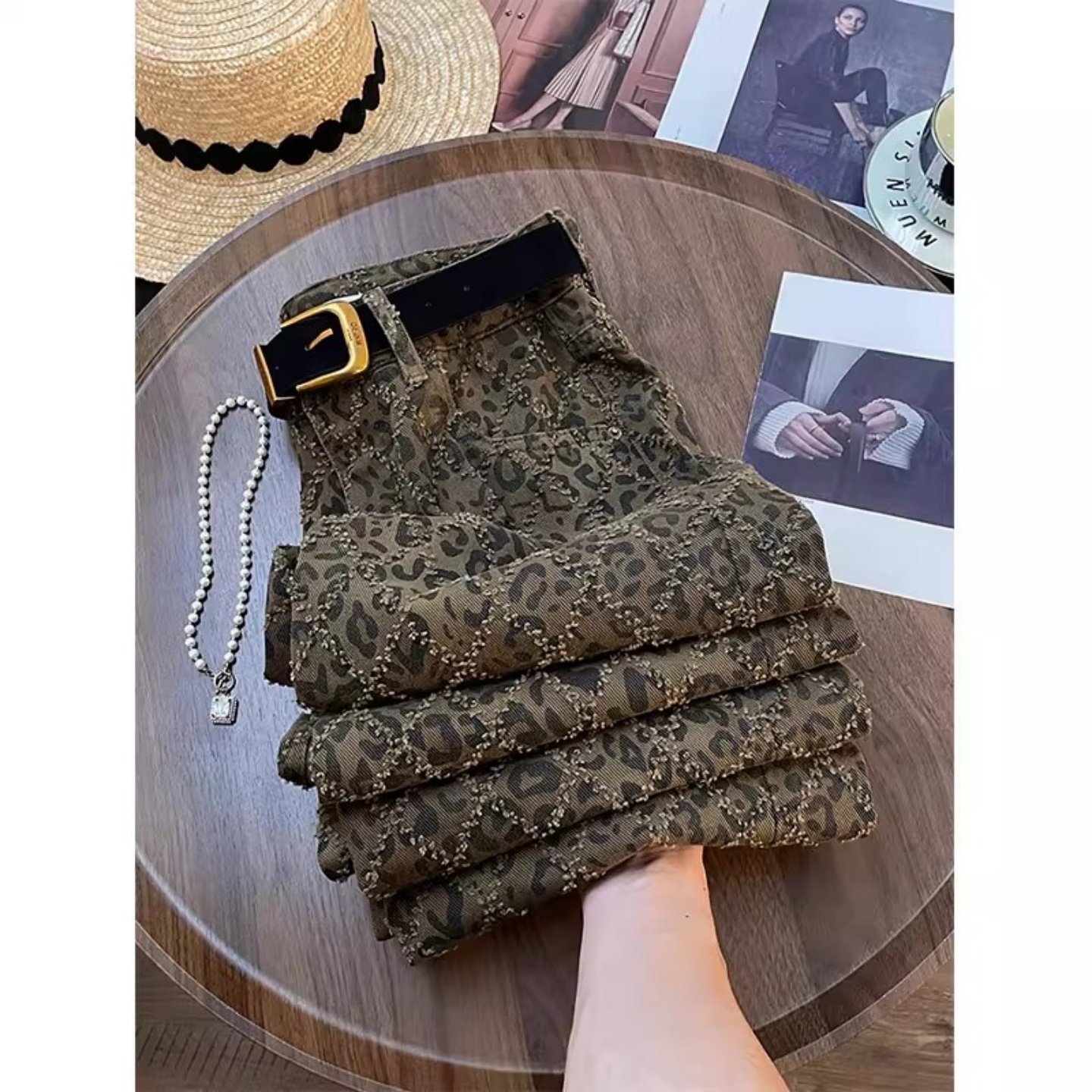 美式高街豹纹牛仔裤女2026春秋新款设计感重工气质显瘦拖地裤长裤,女装/女士精品,牛仔裤,淘宝优惠券,粉丝福利购,淘宝优惠卷