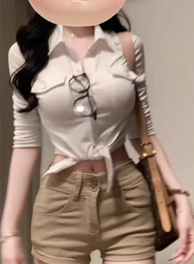 美式辣妹穿搭卡其色丰胯牛仔短裤女2026新款不漏屁屁紧身包臀热裤