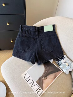 韩版洋气黑灰色开叉高腰A字牛仔短裤女夏新款宽松显瘦休闲热裤潮