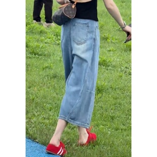 牛仔裤女2026新款夏季薄款八分裤大码宽松阔腿裤高腰显瘦休闲裤潮