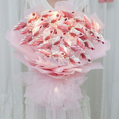 diy手工包装纸生日礼物蝴蝶花束