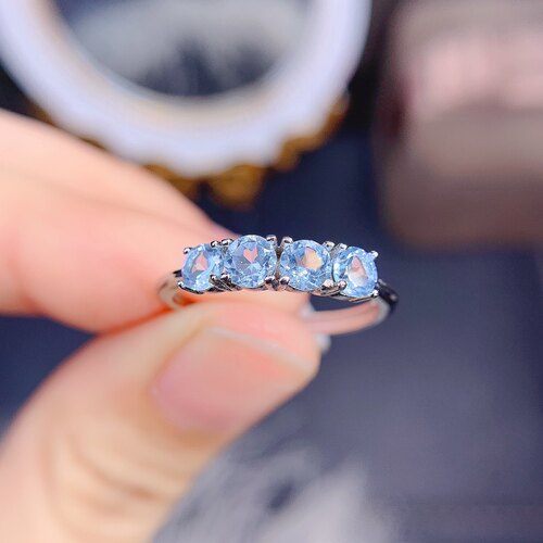 海蓝宝戒指出货，精工品质，天然海蓝宝，晶体干净 蓝色母补水水