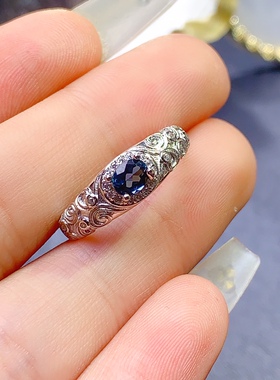 伦敦蓝戒指，伦敦蓝托帕石，925银K金工艺精工镶嵌，4X5mm补水水