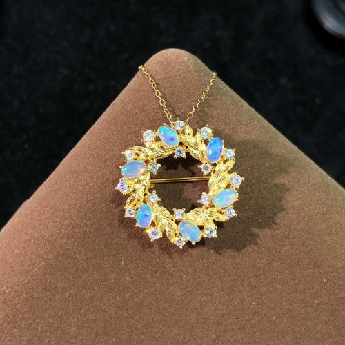 【中国地质大学】欧泊吊坠胸针两用款，3*5mm，925银精工镶嵌，厚