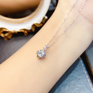 尺寸6 925银精工镶嵌 6mm 全净体品质 海蓝宝吊坠