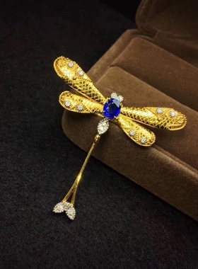 天然蓝宝石吊坠胸针两用旺夫石、4 x6mm925银镶嵌520礼物