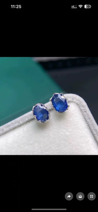 天然蓝宝石耳钉，主石5*7mm，s925银