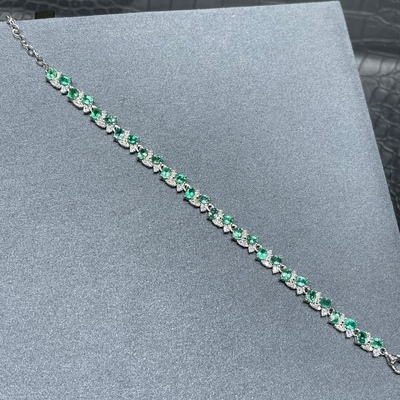 【中国地质大学】哥伦比亚祖母绿手链，高净度满火彩4*3mm925纯银
