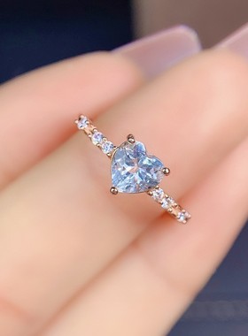 【中国地质大学】全净海蓝宝戒指，宝石规格圆6*6mm520礼物补水水