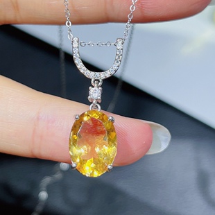 天然招财黄水晶吊坠,10*14mm 爆闪!s925纯银镀真金镶嵌土属性