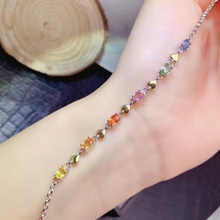 彩蓝宝手链，颜色艳丽帕帕拉恰，5A级宝石，尺寸3X5mm情人节礼物