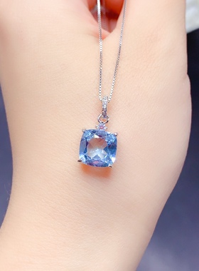 天空蓝托帕石项链，主石尺寸9mm