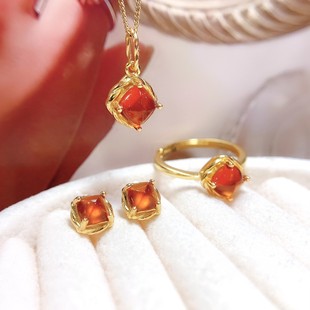 【地大珠宝】爆款到货！天然糖塔芬达石榴石套装，主石5×5+6×6m